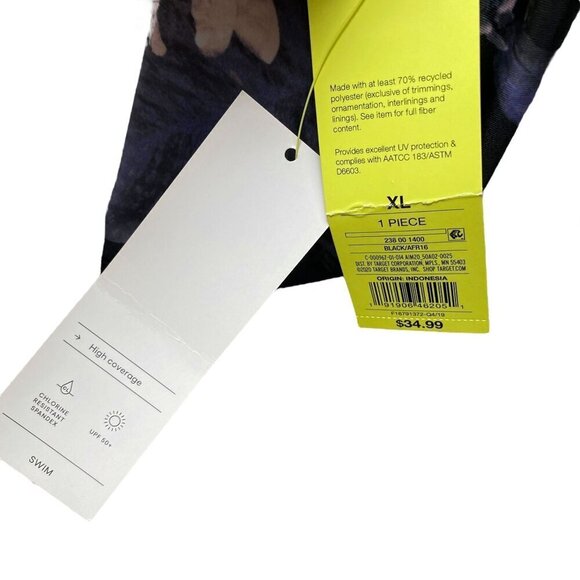 All in Motion Rashguard Top M-XL Black Floral Beach Shirt Stretch - Picture 3 of 9